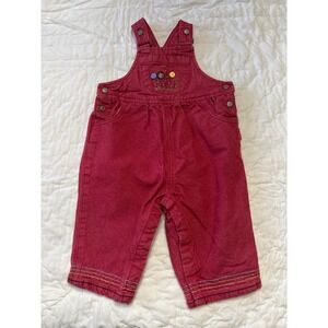 Vintage Carters Kids Denim Overalls Red Flower Embroidery Size 9 12 Months